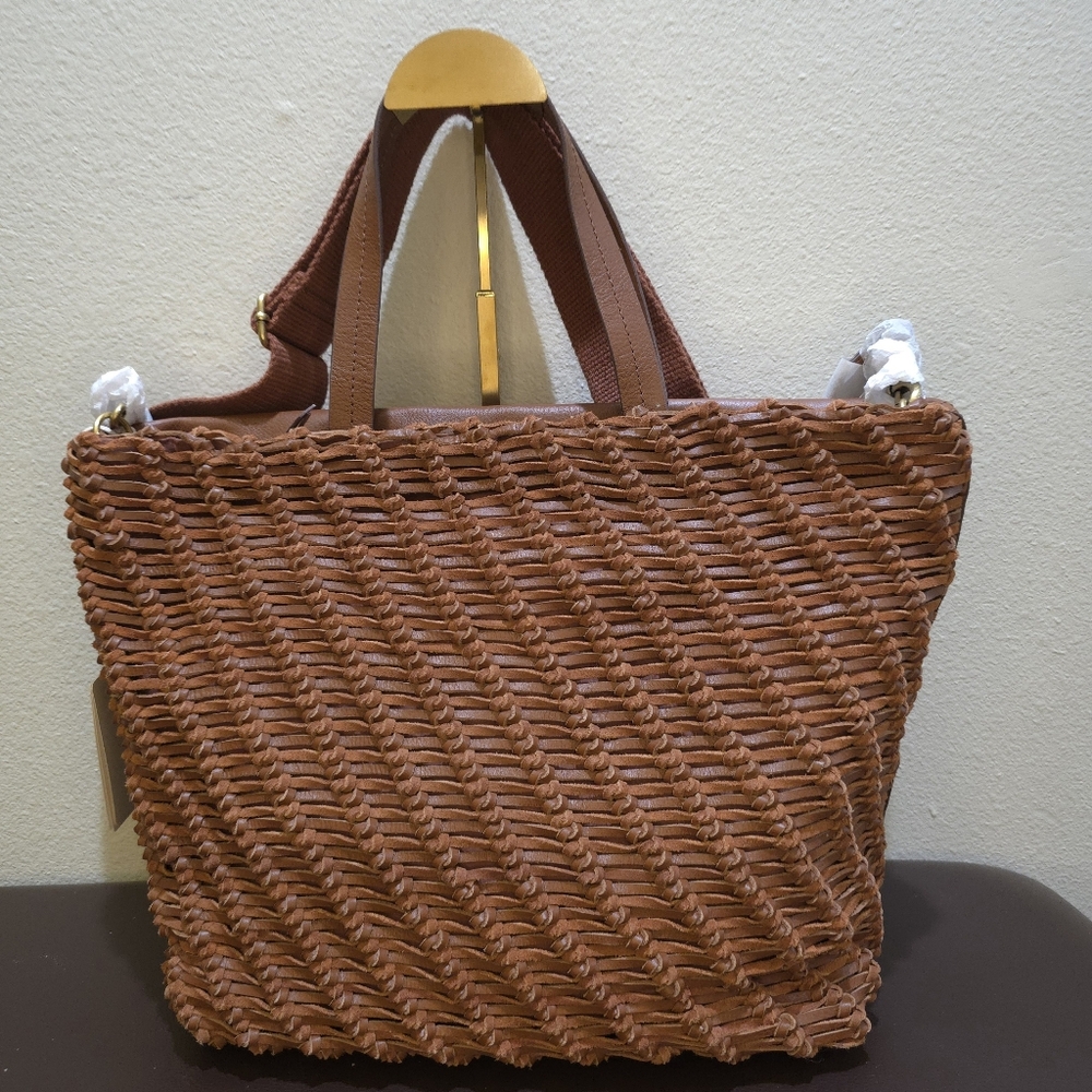 Lucky Brand Leather Woven Tan Tote With Strap